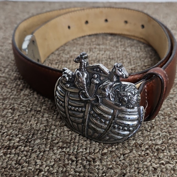 Vintage Brighton Museum Collection Brown Leather Silver Noahs Ark Belt Sz M main image 7